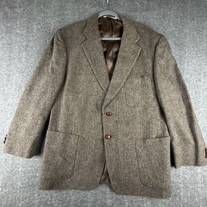 Vintage STAFFORD Blazer 44R Brown Wool Elbow Patch University Tweed Lambswool